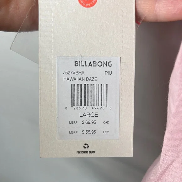 New NWT Women's Billabong Hawaiian Daze Top Rolled Pink Blush Sheer Size L - Picture 9 of 9